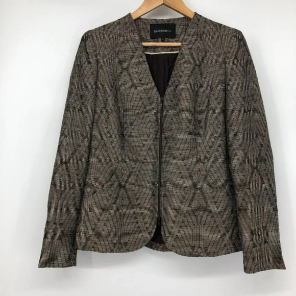 Lafayette 148 Bronze Black Metallic  Geometric print Ikat Jacket Zip Blazer 6 - Picture 16 of 16